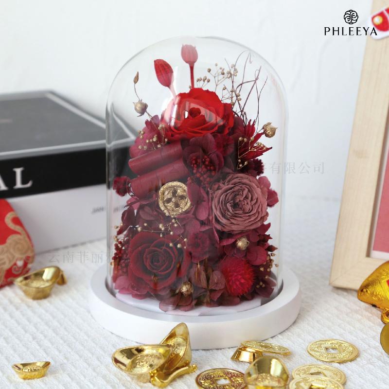 Lồng kính kỳ lân hoa hồng vĩnh cửu quà Noel giáo viên Valentine (HK-105)