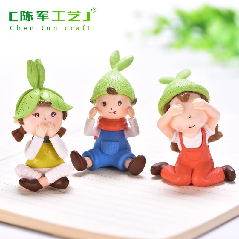 微景观创意可爱三不娃娃女孩 DIY装饰品挂配件迷你车载桌面小摆件