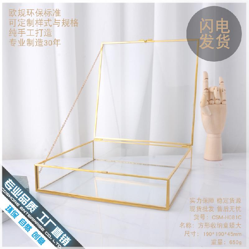 DG-55 Hộp gỗ vàng làm đẹp, chống bụi, hộp kính hoa bền đời