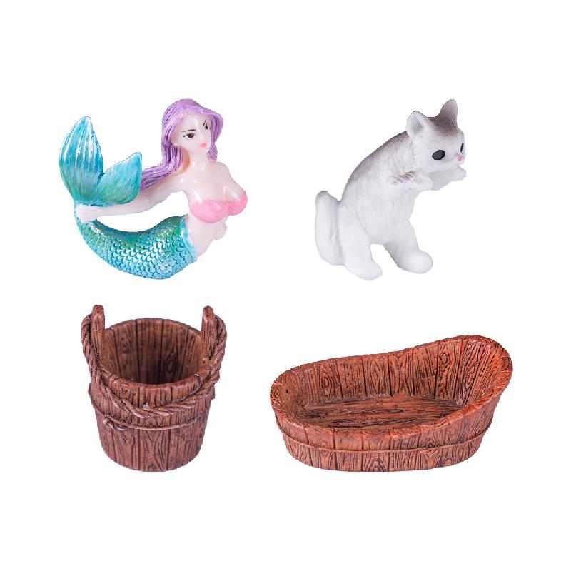 微景观创意洗浴美人鱼小猫娃屋造景 DIY装饰品配件迷你桌面小摆件