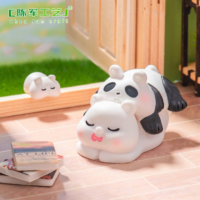 微景观创意可爱叠叠乐睡觉熊猫海豹动物 DIY装饰品配件迷你小摆件
