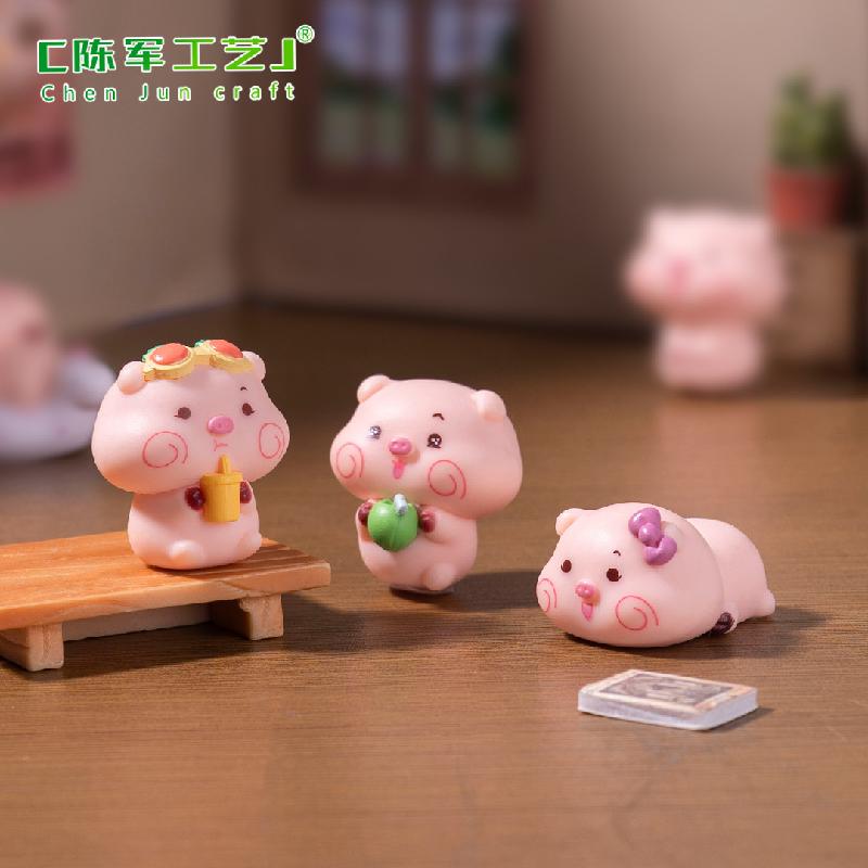 微景观创意夏日小猪萌粒娃娃屋 DIY装饰品配件迷你车载桌面小摆件