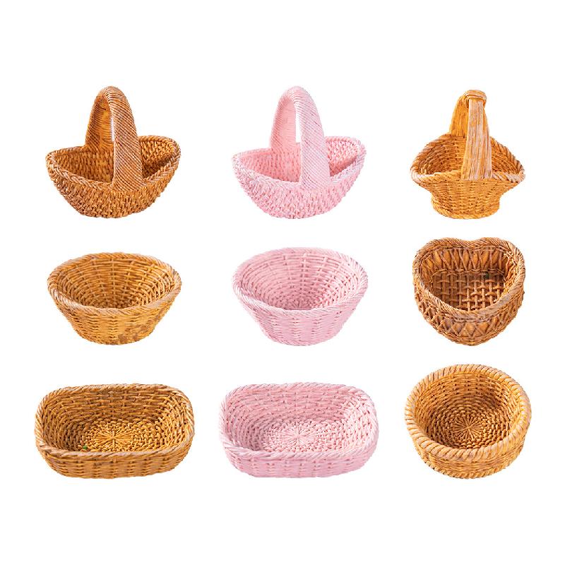 微景观创意仿真竹编篮子竹筐模型造景 DIY装饰配件微缩迷你小摆件