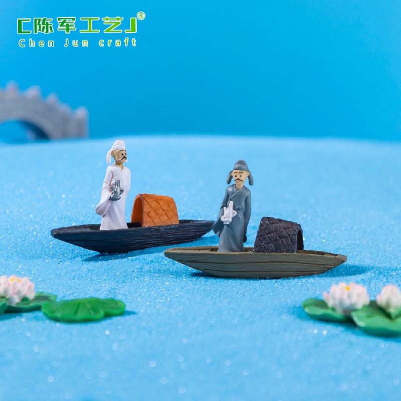 Thuyền bè và tiểu cảnh Lý Bạch trang trí chậu cây rêu (ZC-695)