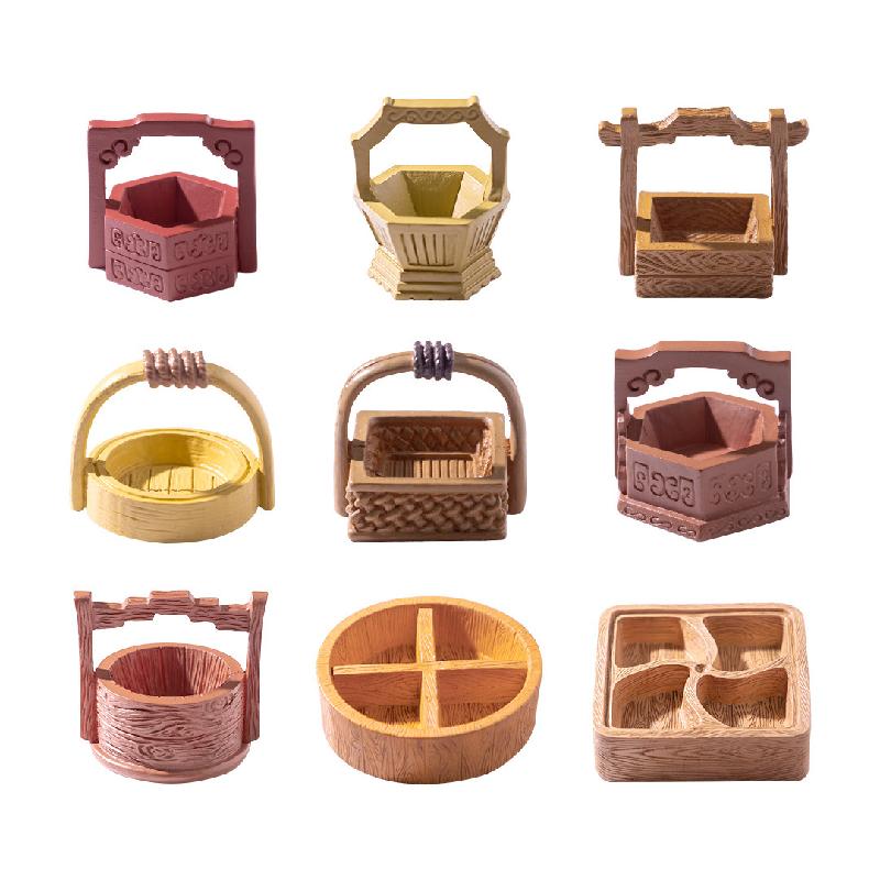 微景观创意古风食盒篮子模型 娃娃屋diy装饰品配件微缩迷你小摆件