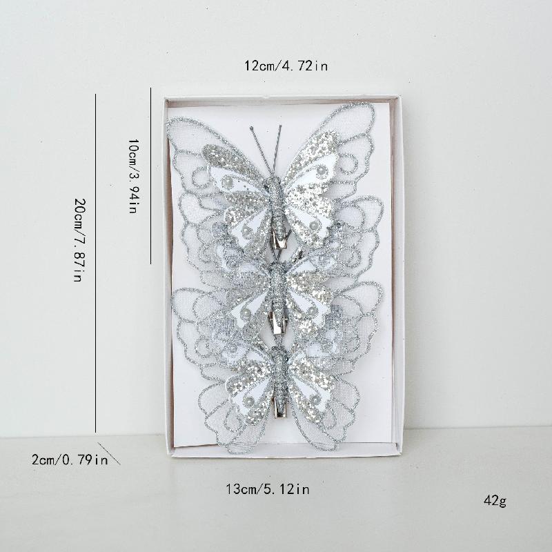 Trang trí Giáng Sinh hình bướm hai lớp kim tuyến, phụ kiện cây thông Noel, đồ treo Noel đẹp và sang trọng