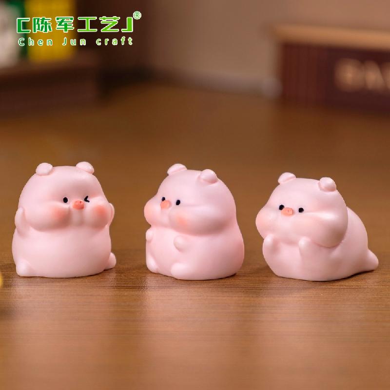 微景观创意可爱夜光圆圆小猪公仔娃屋 DIY装饰配件迷你桌面小摆件