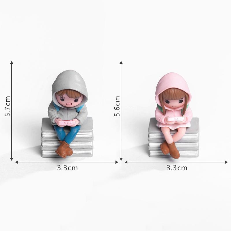 微景观创意打游戏背包情侣娃娃屋 DIY装饰品配件汽车载桌面小摆件