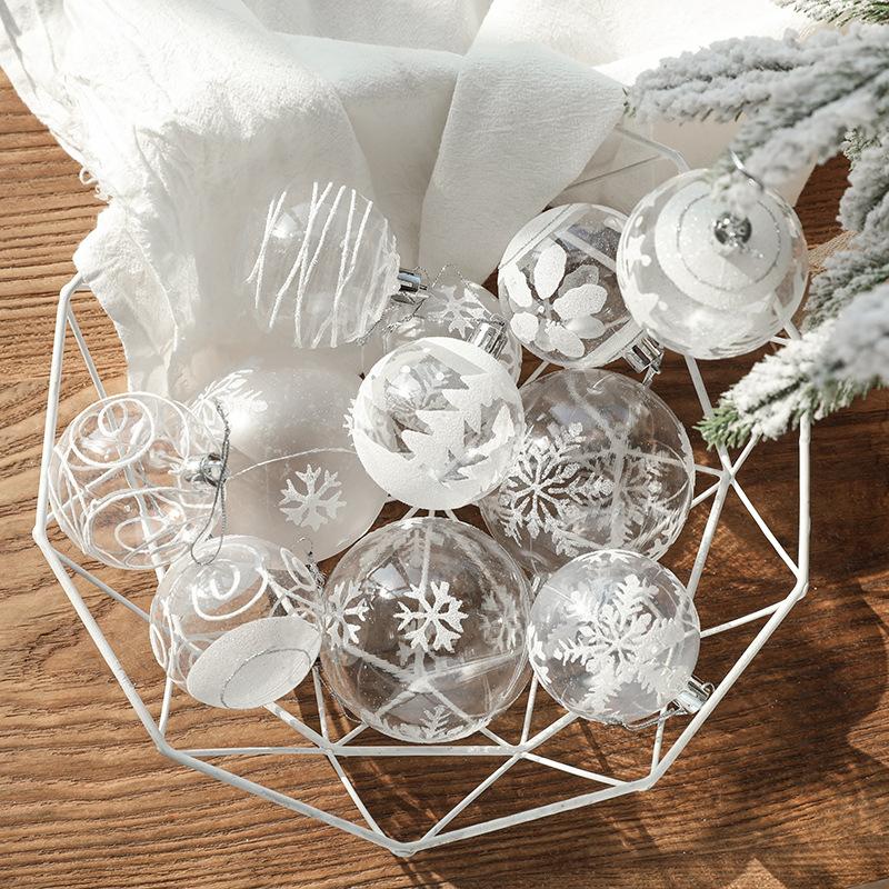 Trang trí Noel: Bộ bóng trắng tuyết 6 cái cho cây thông