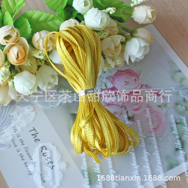 Ruy băng satin viền vàng 3mm - dây ruy băng mảnh cho DIY, làm phụ kiện tóc, bánh ngọt, hoa và gói quà. Lý tưởng cho các dự án thủ công và trang trí.