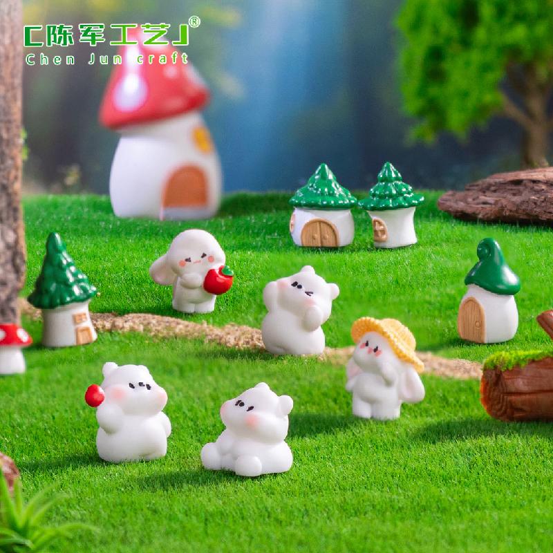 Tiểu cảnh thỏ, gấu lao động, nhà nhỏ DIY, phụ kiện resin tiểu cảnh mini (ZC-552)