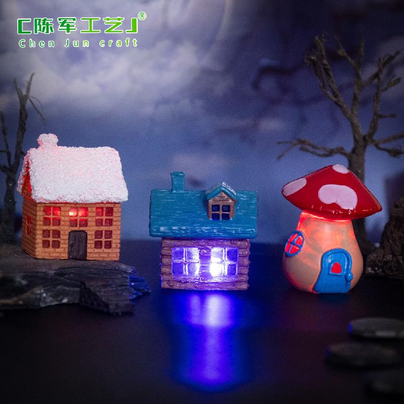 跨境外贸微景观创意发光房子万圣节造景DIY装饰品配件迷你小摆件