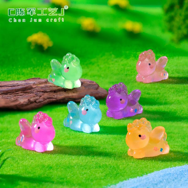 跨境新品微景观创意夜光趴趴独角兽公仔 DIY装饰品配件迷你小摆件