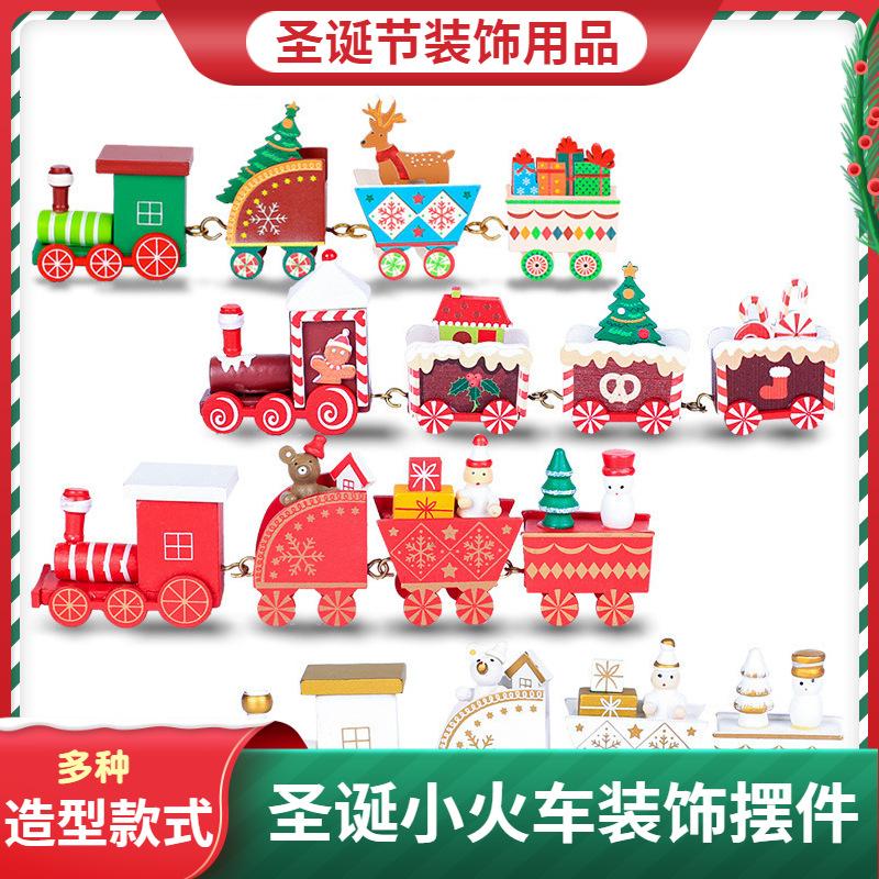 Đồ trang trí Giáng Sinh: mô hình tàu hỏa nhỏ, đồ gỗ thủ công, quà tặng trẻ em, món quà Giáng Sinh.