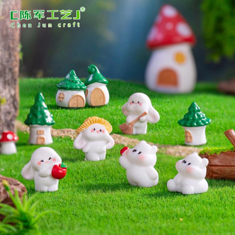 Tiểu cảnh thỏ, gấu lao động, nhà nhỏ DIY, phụ kiện resin tiểu cảnh mini (ZC-552)