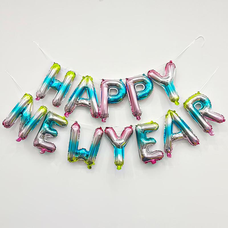 Bóng bay nhôm chữ cái "Happy New Year" 16 inch cho Tết 2025 - trang trí không gian tiệc và sự kiện. Lý tưởng cho bữa tiệc đếm ngược và trang trí lễ hội.