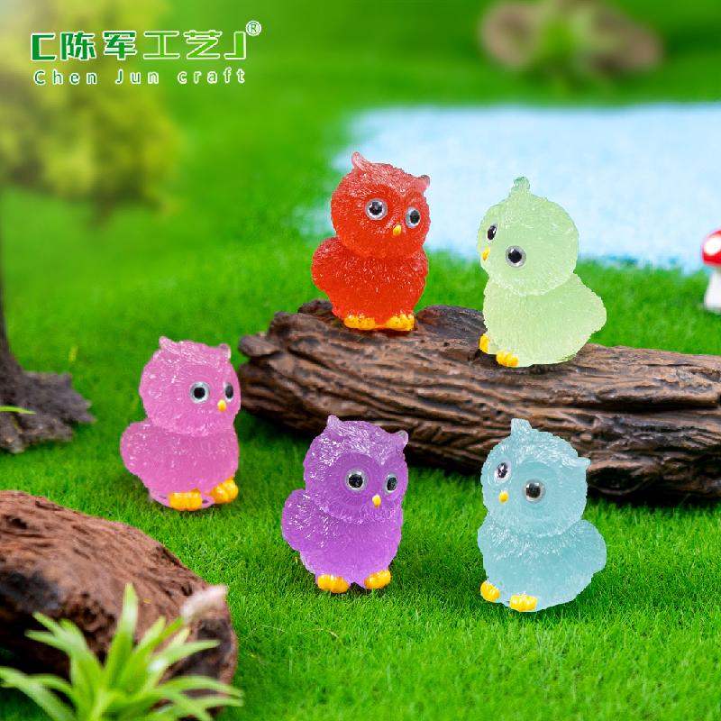 跨境微景观夜光萌萌猫头鹰公仔园艺造景 DIY装饰品配件迷你小摆件