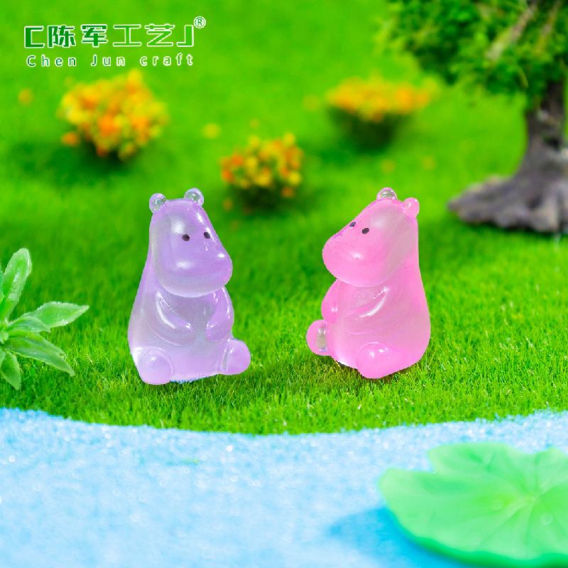 跨境微景观创意夜光河马萌粒园艺造景 DIY装饰配件迷你树脂小摆件