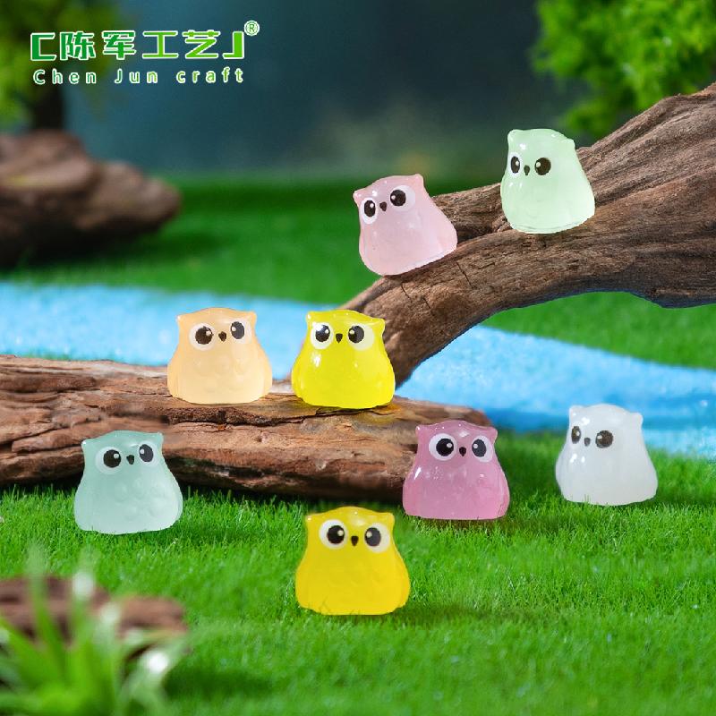 跨境微景观创意夜光小猫头鹰萌粒公仔 DIY装饰品挂配件迷你小摆件