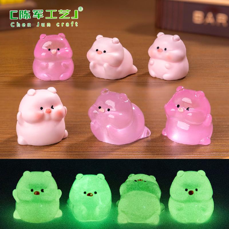 微景观创意可爱夜光圆圆小猪公仔娃屋 DIY装饰配件迷你桌面小摆件