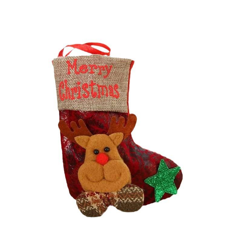 Đồ trang trí Giáng Sinh: tất cổ điển giả da nhỏ, in chữ, quà tặng trẻ em và trang trí cây thông.