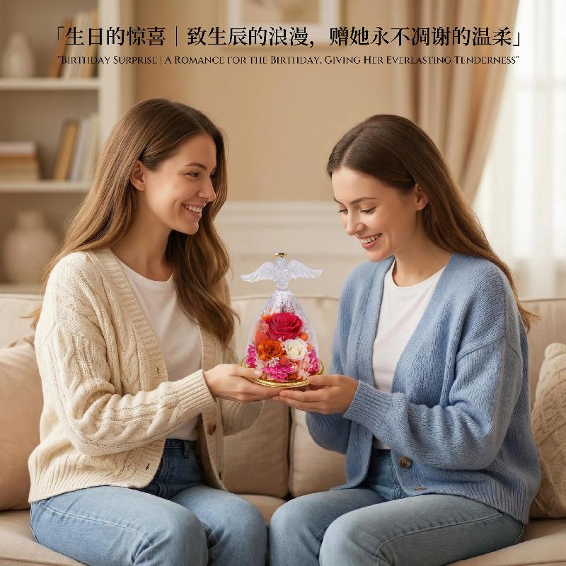 Tượng thiên thần hoa vĩnh cửu đèn trang trí quà sinh nhật (HK-81)