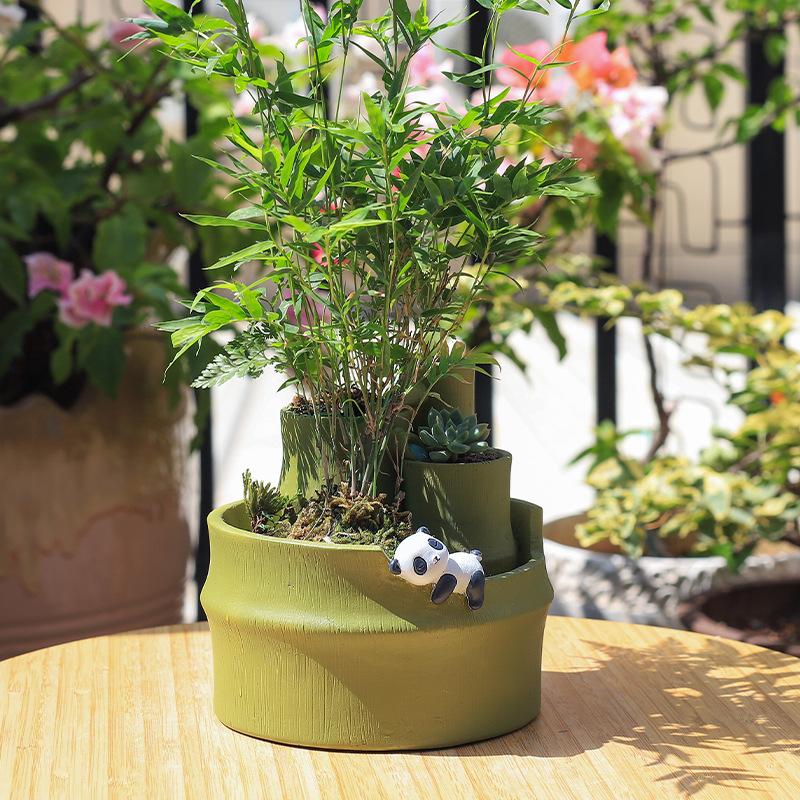 Chậu Cây Resin Chậu cây resin phong cách đồng quê, chậu mini hình tre, trang trí bàn, ban công và sân vườn (RG-247)
