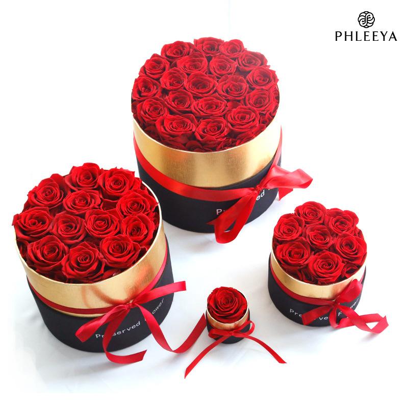 Hộp ôm hoa hồng viền vàng 1 bông hạng A quà Valentine (HK-94)