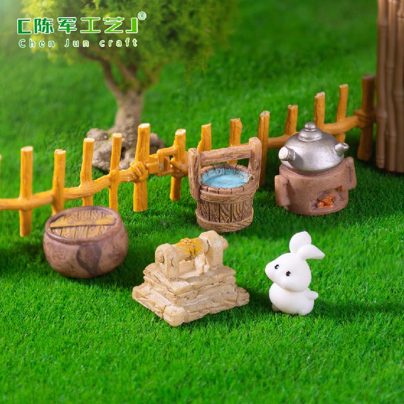 微景观创意古风竹椅推车小物件庭院造景 DIY装饰品配件迷你小摆件