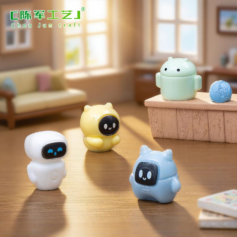 跨境新品微景观创意迷你小机器人萌粒公仔 DIY装饰配件树脂小摆件