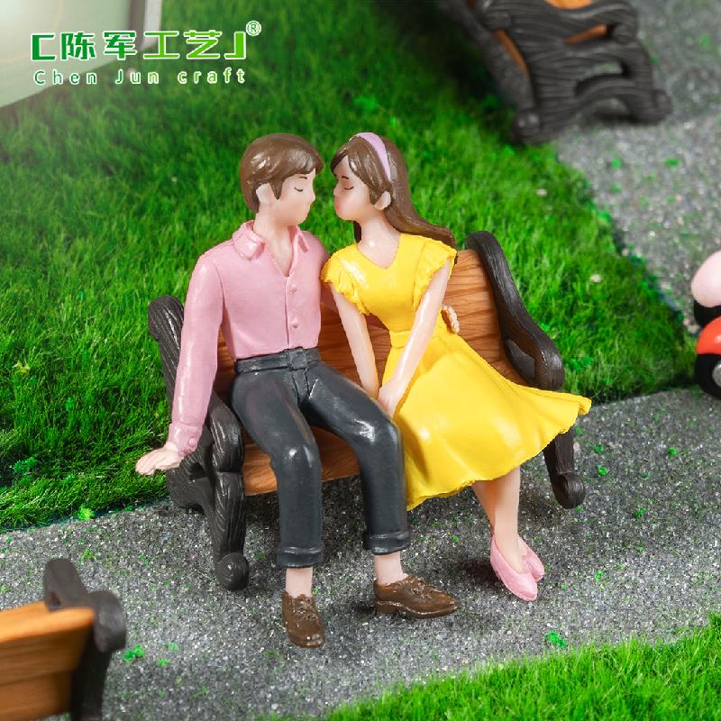 微景观创意长椅情侣七夕节日造景 DIY装饰配件迷你汽车桌面小摆件