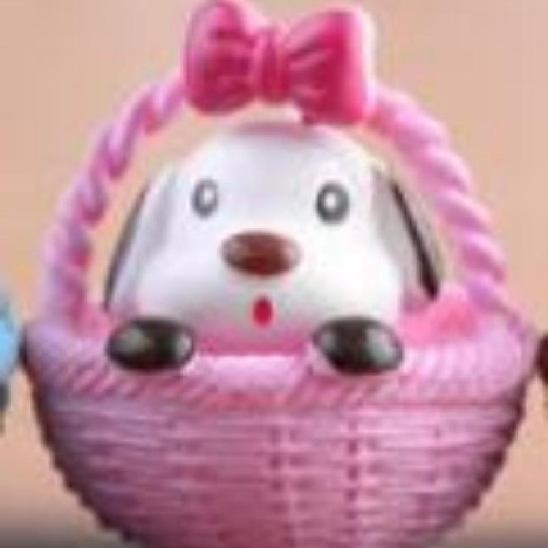 Tiểu cảnh chó trong rổ tròn mini trang trí bàn DIY (ZC-1205)