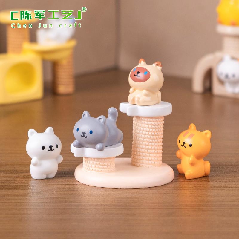 微景观创意可爱猫爬架小猫公仔娃娃屋 DIY装饰配件迷你桌面小摆件