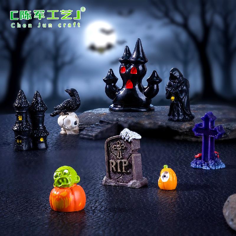 跨境新品微景观创意城堡南瓜万圣节造景DIY装饰品配件迷你小摆件