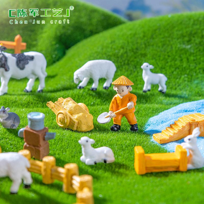 微景观创意田园小牛小羊农夫农场造景 DIY装饰配件迷你微缩小摆件