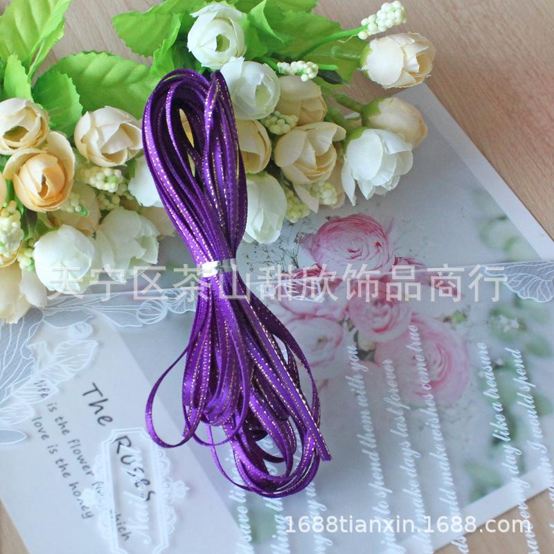 Ruy băng satin viền vàng 3mm - dây ruy băng mảnh cho DIY, làm phụ kiện tóc, bánh ngọt, hoa và gói quà. Lý tưởng cho các dự án thủ công và trang trí.