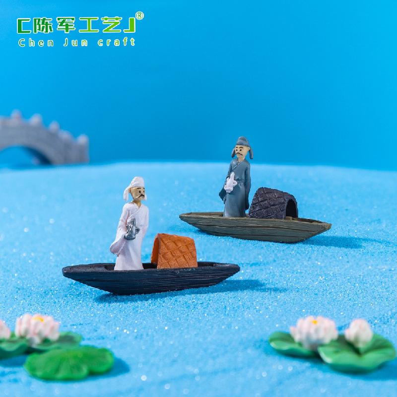 Thuyền bè và tiểu cảnh Lý Bạch trang trí chậu cây rêu (ZC-695)