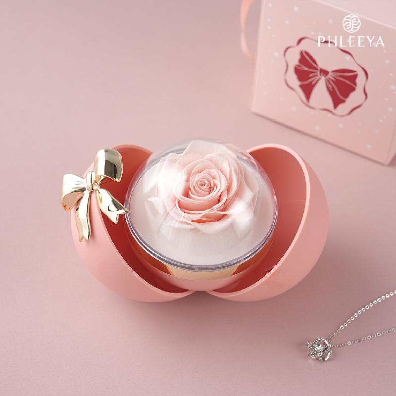 Hộp trang sức hoa hồng vĩnh cửu nơ tròn nam châm quà Noel Valentine (HK-107)