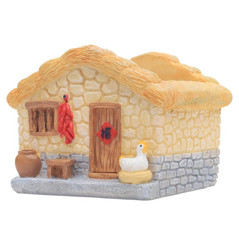 Chậu cây mọng nước hình nhà đồng quê mini resin, chậu tiểu cảnh để bàn, trang trí nhà và văn phòng (RG-101)