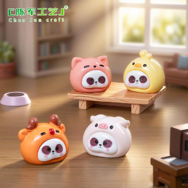 微景观创意可爱熊猫头动物萌粒公仔 DIY装饰品配件迷你桌面小摆件