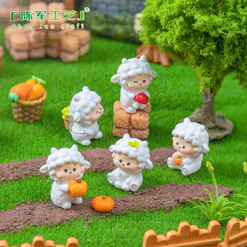 微景观创意可爱秋收小羊园艺造景 DIY装饰配件迷你车载桌面小摆件
