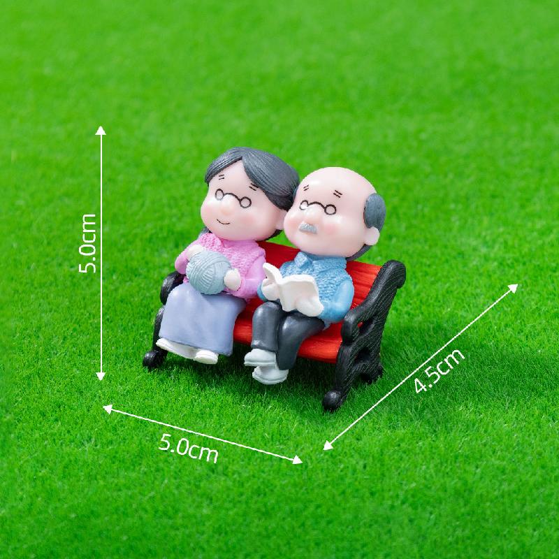 Tiểu cảnh ghế công viên và cặp đôi già, trang trí mini (ZC-271)