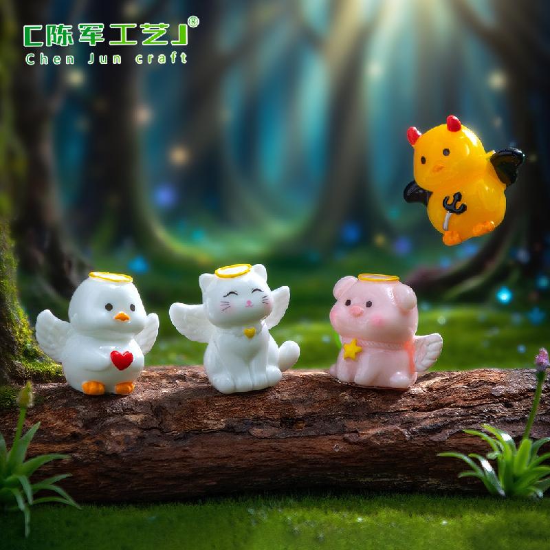 微景观创意可爱小猪猫猫天使萌粒公仔 DIY装饰配件迷你树脂小摆件