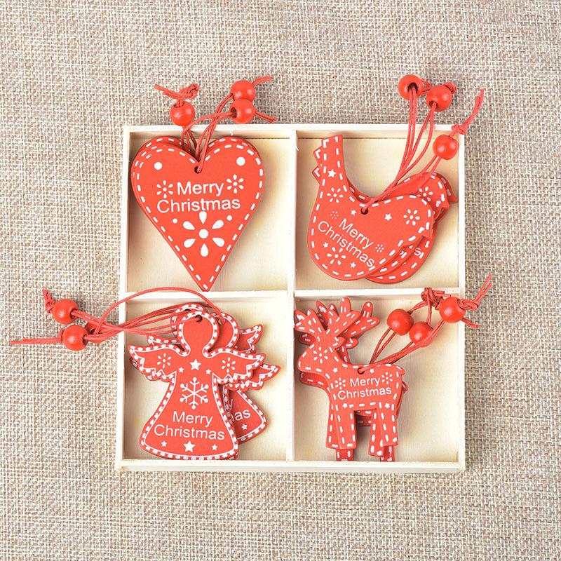 Đồ trang trí Giáng Sinh sáng tạo - bộ gỗ DIY với các món như tuần lộc, chuông, thiên thần và trái tim. Đóng gói hộp, lý tưởng cho trang trí cây thông.