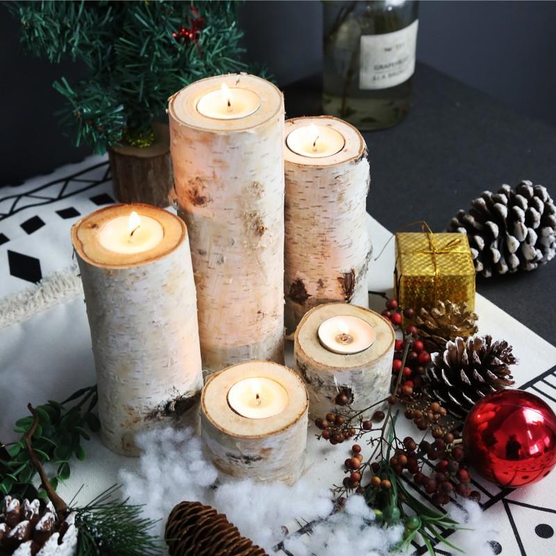 Gốc cây bạch dương tự nhiên kiểu Bắc Âu cho Giáng Sinh - trang trí tự nhiên cho đám cưới, tiệc và lễ hội, lý tưởng để làm chân nến và phụ kiện trang trí.