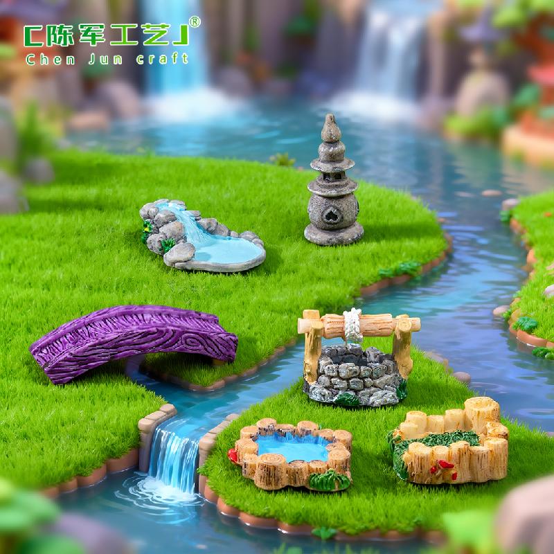 Tiểu cảnh vintage, đèn tháp nước, cầu nhỏ cảnh quan (ZC-5)