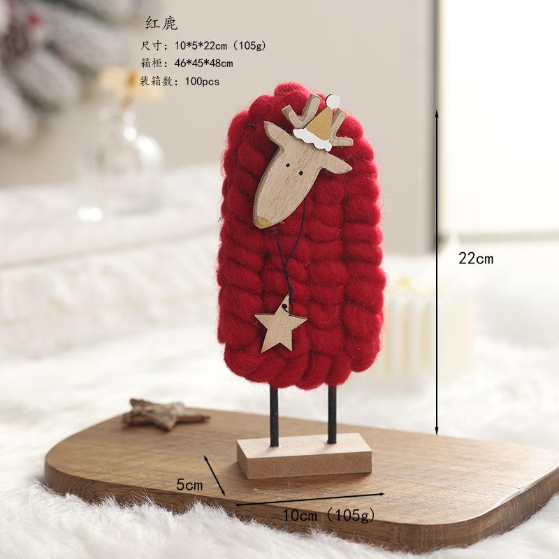 Đồ trang trí Giáng Sinh phong cách Bắc Âu - gỗ và len, bao gồm tuần lộc, ông già Noel, cây thông. Hoàn hảo cho trang trí bàn và không gian Giáng Sinh.