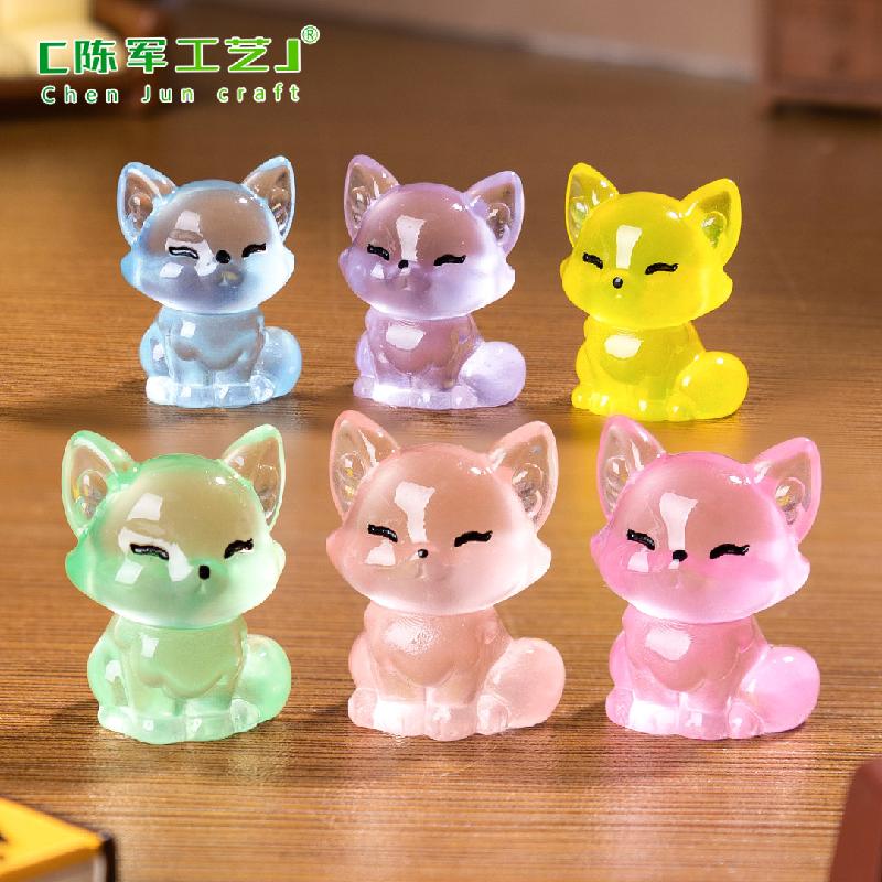 微景观创意夜光小狐狸动物盲袋配件 DIY装饰品配件迷你树脂小摆件