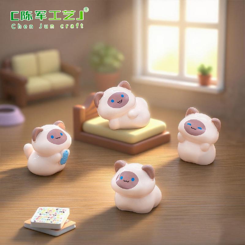 微景观创意活泼暹罗猫公仔娃屋 DIY装饰品配件迷你车载桌面小摆件
