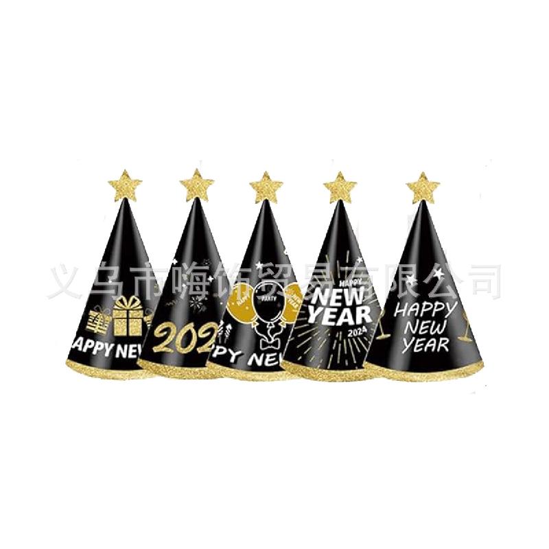 Mũ năm mới 2024 màu đen vàng, trang trí cho trẻ em và người lớn, là phụ kiện chụp ảnh tuyệt vời cho tiệc năm mới.